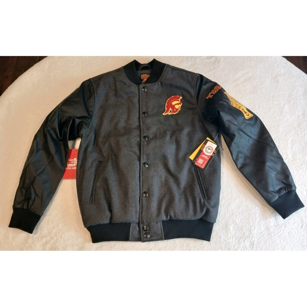 USC Trojans Ultra Game Varsity Jacket Mens Small Charcoal Gray Wool NCAA New NWT